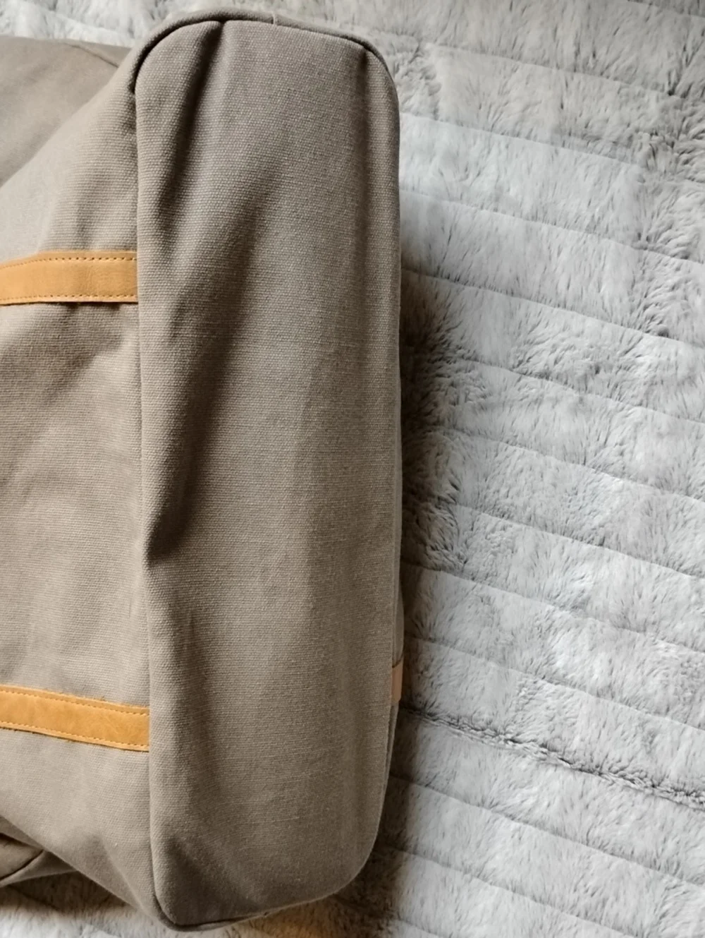 Canvas Tote Bag with Tan Leather Straps - Unisex